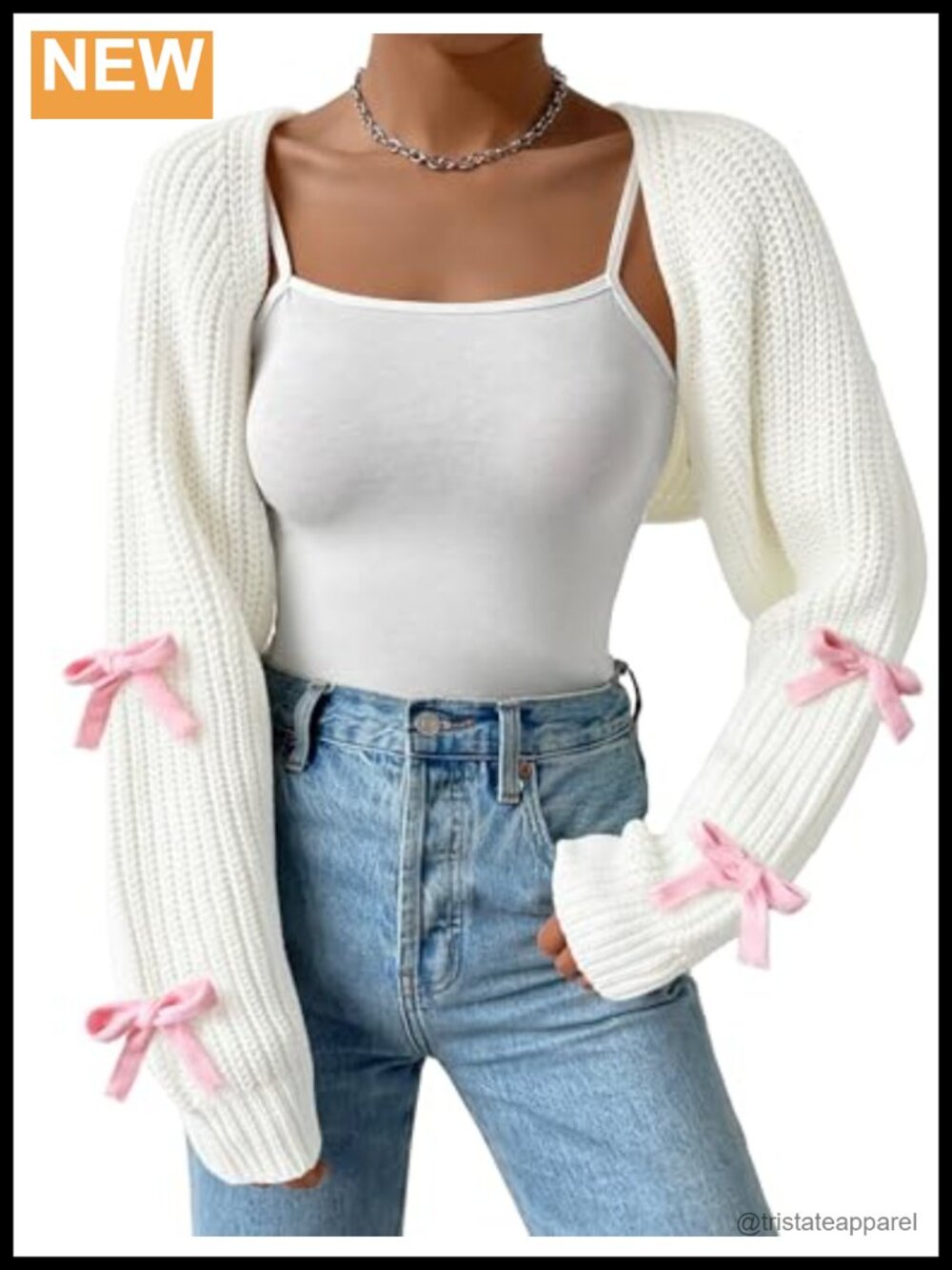 Women's Cropped Knit Bow Cardigan Long Sleeve Open Front Bolero Shrug